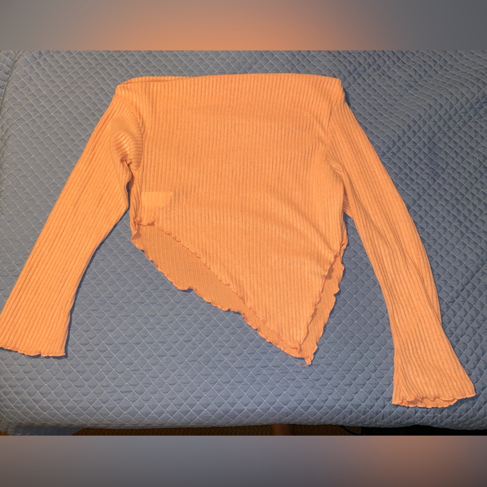 SHEIN Pink Asymmetrical Ribbed Long Sleeve Top